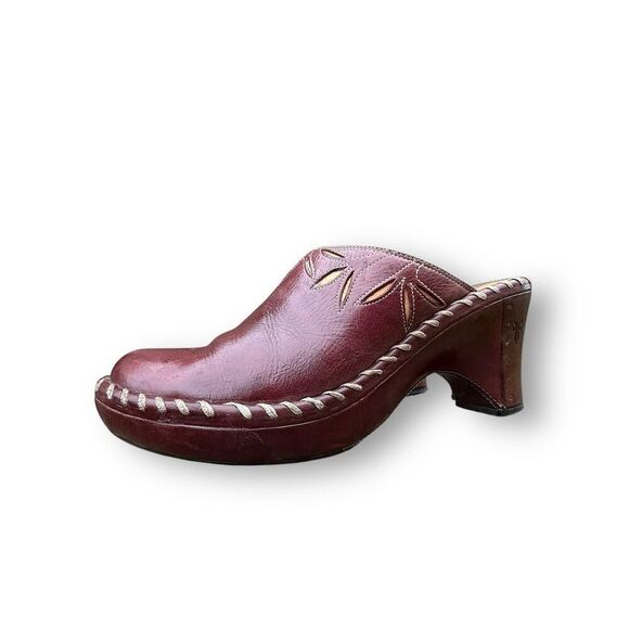 Frye Women's Charlotte Brown Leather Heeled Mule Clogs Size 8.5 boho - Picture 10 of 16